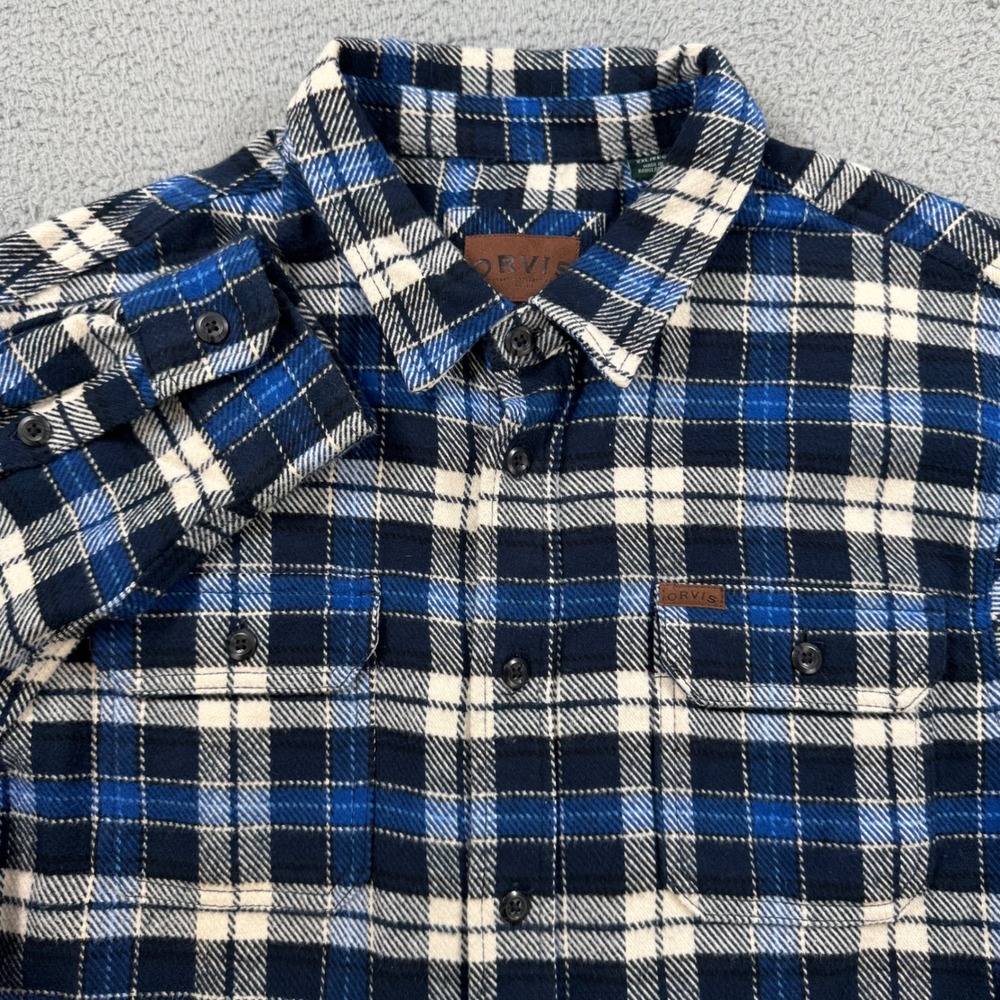 ORVIS Mens Flannel Shirt Classic Collection Blue Plaid XXL Long Sleeve Cotton